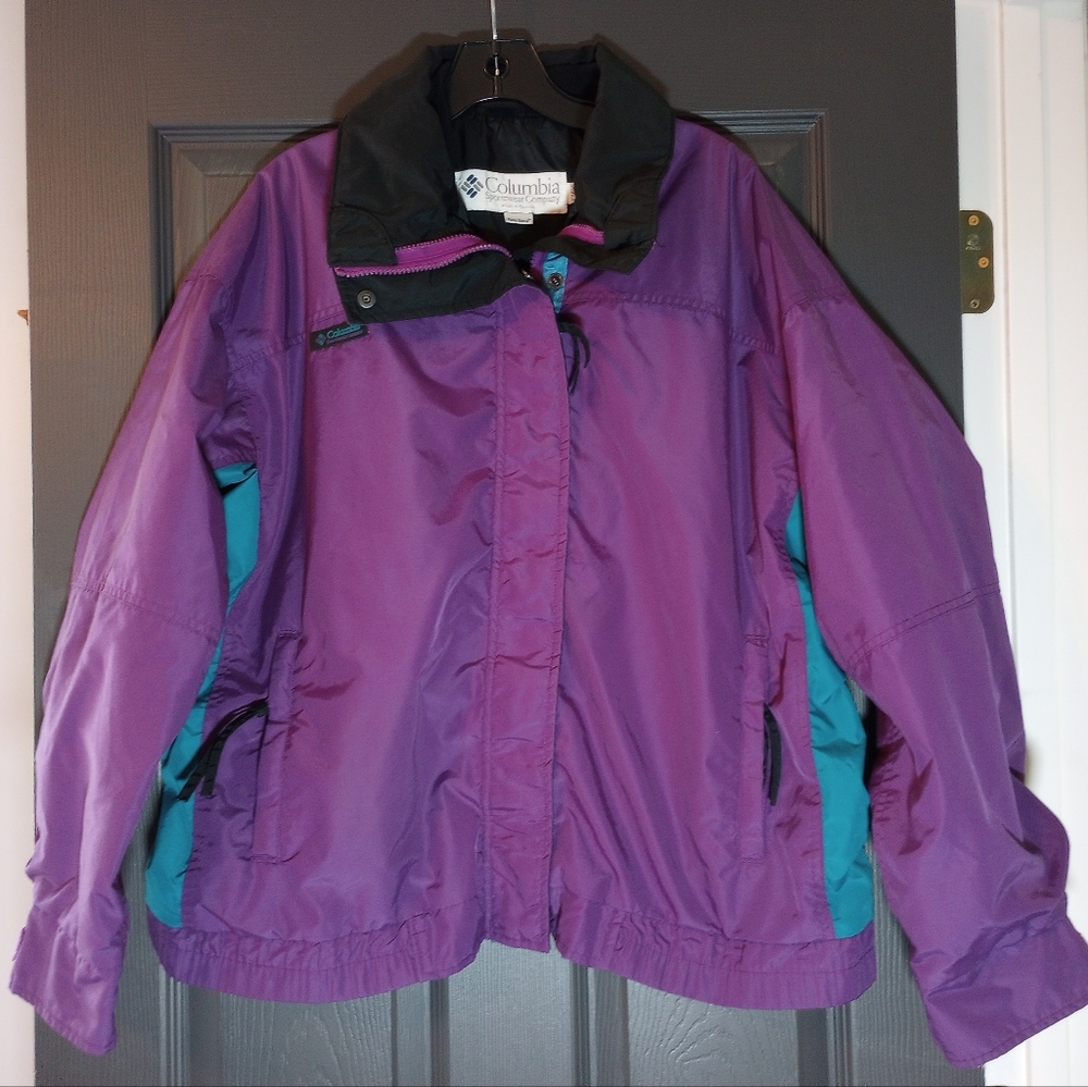 Vintage 90s Columbia Bugaboo Ski Coat Jacket Womens XL Teal Purple Fleece Lined
